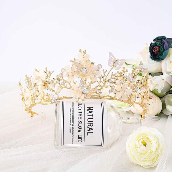Butterfly Crowns and Tiaras Flower Rhinestone Bride Crown Baroque Queen Tiaras P - Picture 2 of 7